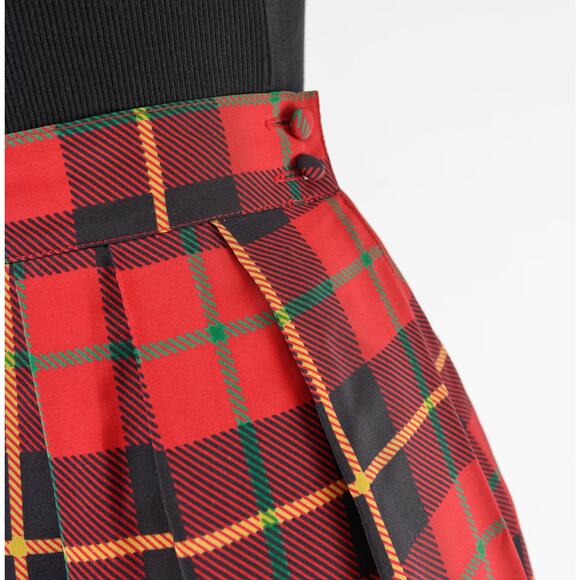 Vintage 80s Red Plaid and Floral Full Pleated Midi Skirt with Pockets size M - Picture 6 of 8